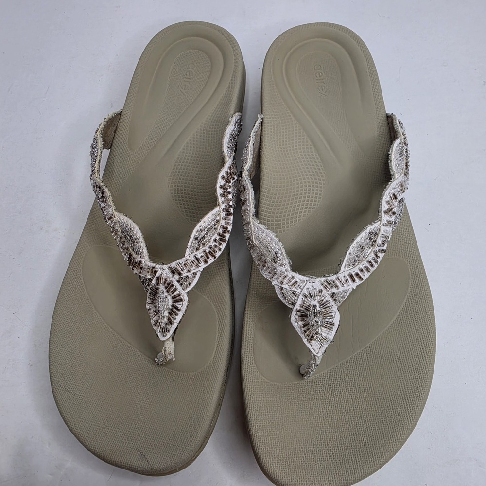 Aetrex Flip Flops Slip On Great Arch Support Beige Size 9.5